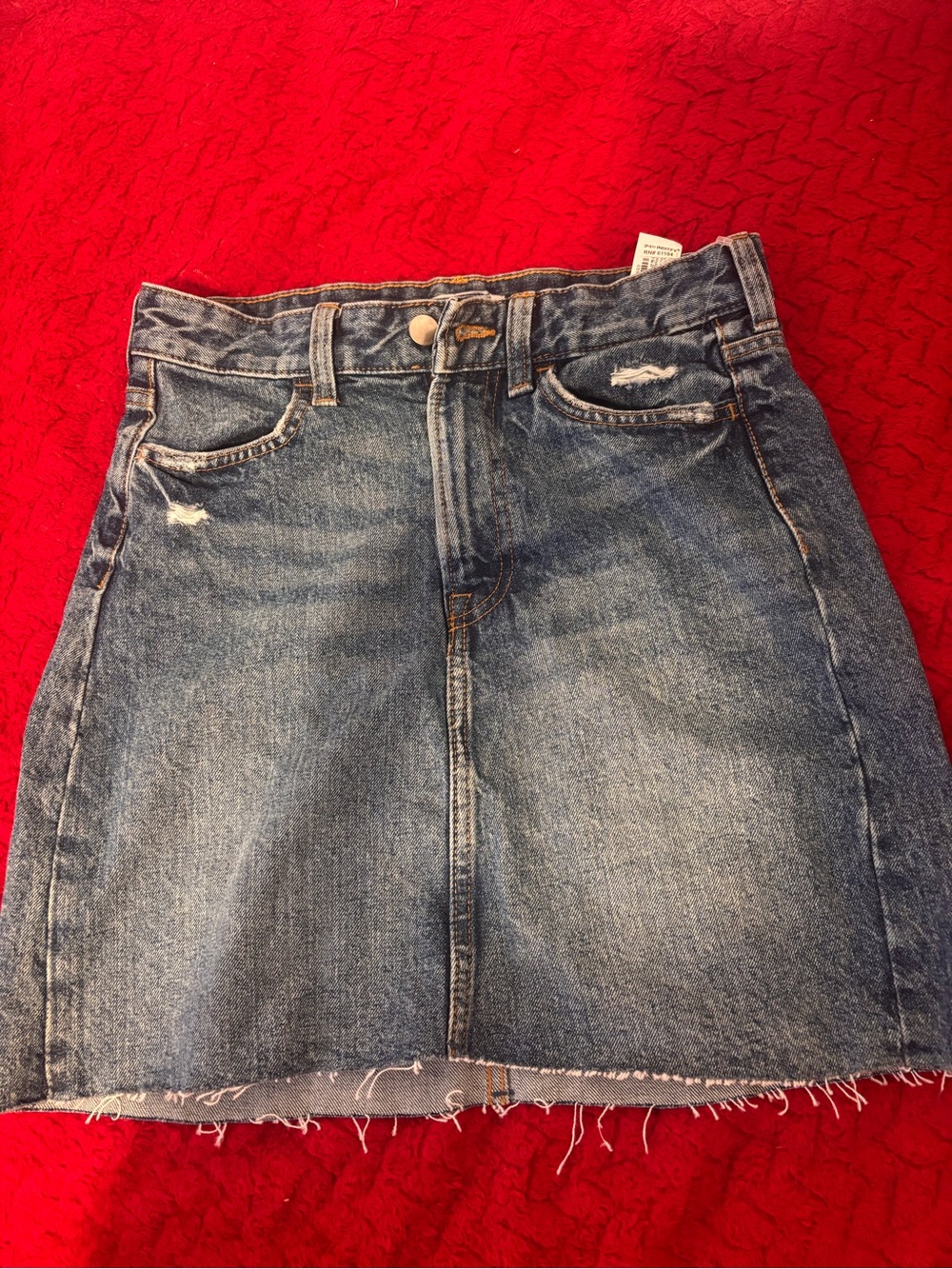 Zara Classic Distressed Denim Skirt - Blue